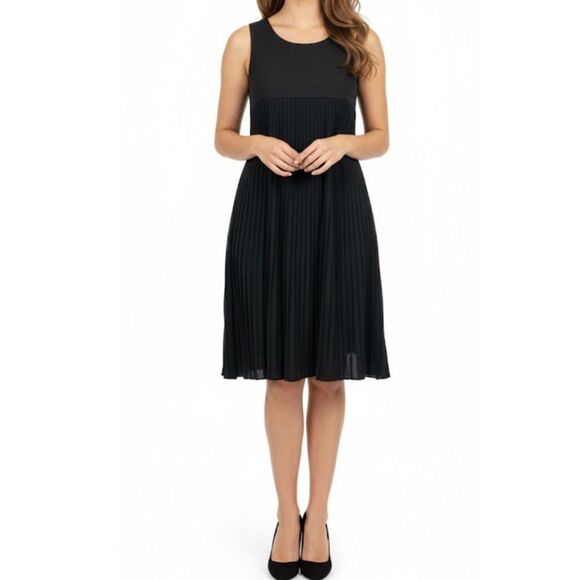 Theory Black Semi-Sheer Pleated Round Neck Sleeveless Swing Dress Size 2 - Picture 1 of 14